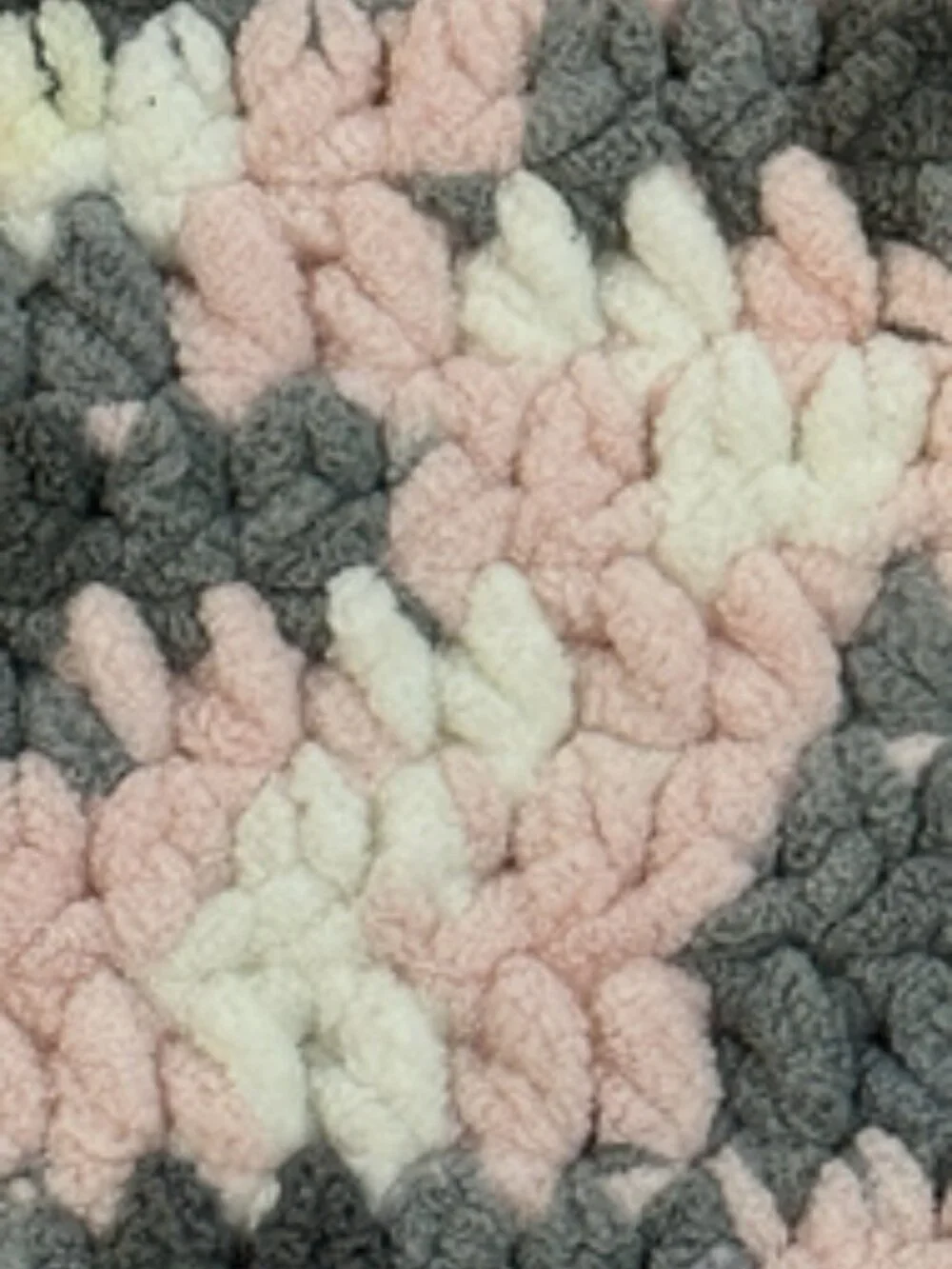 Handmade Crochet Bernat Baby Blanket Soft Heavy Plush Chenille Pink Grey White